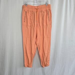 Athleta Cabo Linen Jogger Women's 14 Coral Drawstring Zipper Pockets High Rise